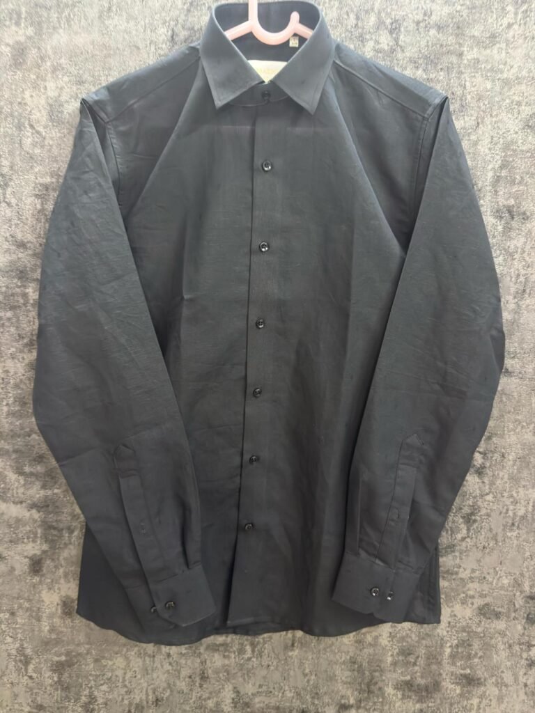 Linen Premium Solid Black With Dobby Work Shirt