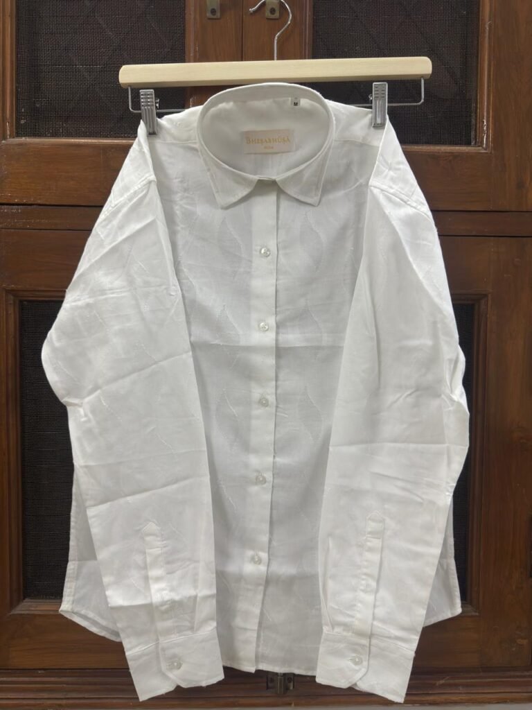 Cotton S Shape Jacquard White Base Shirt
